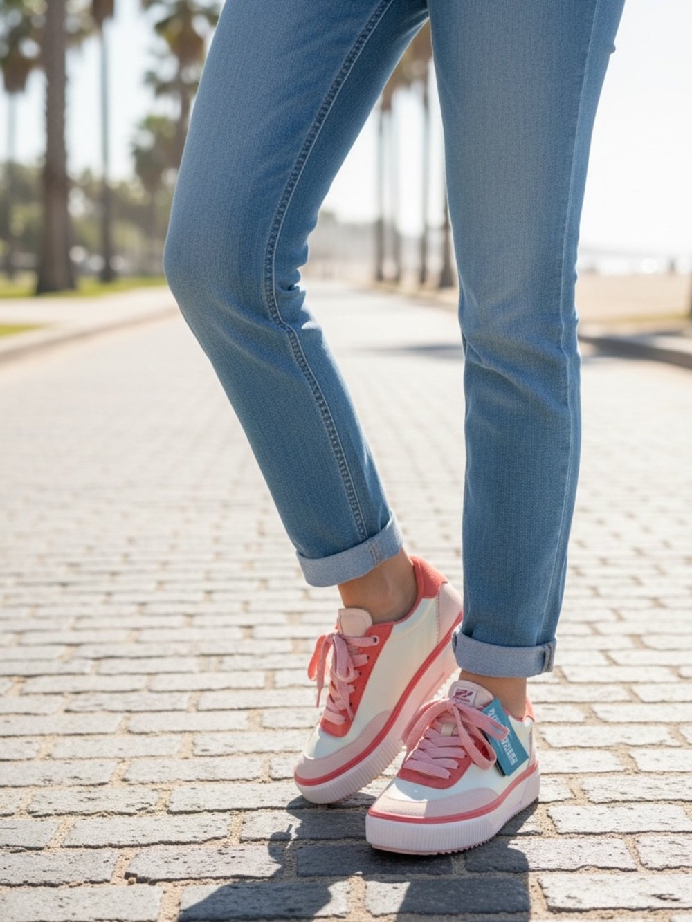 Reef Lay Day Lift Red Coral Multi Two Tone Leather Sneakers